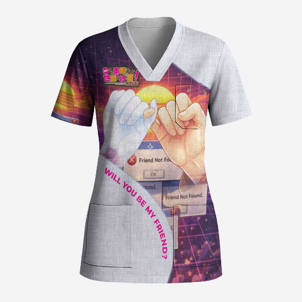Friend Not Found Konosuba Tribute Scrub Top Vaporwave Digital Nostalgia Style