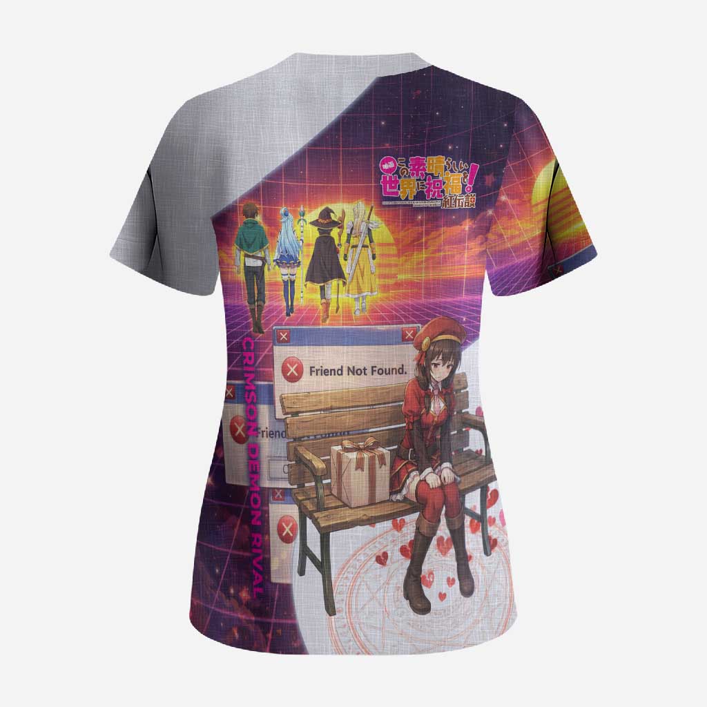 Friend Not Found Konosuba Tribute Scrub Top Vaporwave Digital Nostalgia Style