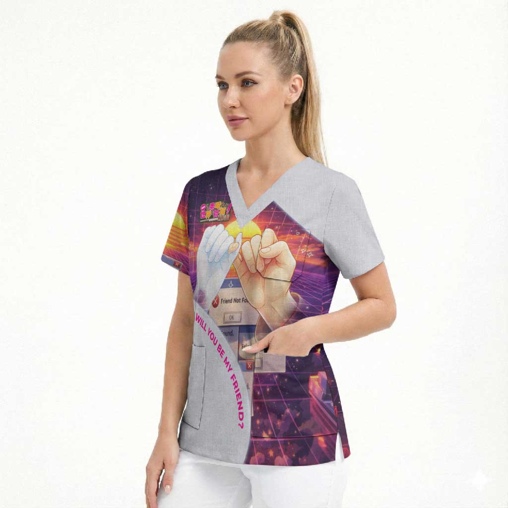 Friend Not Found Konosuba Tribute Scrub Top Vaporwave Digital Nostalgia Style