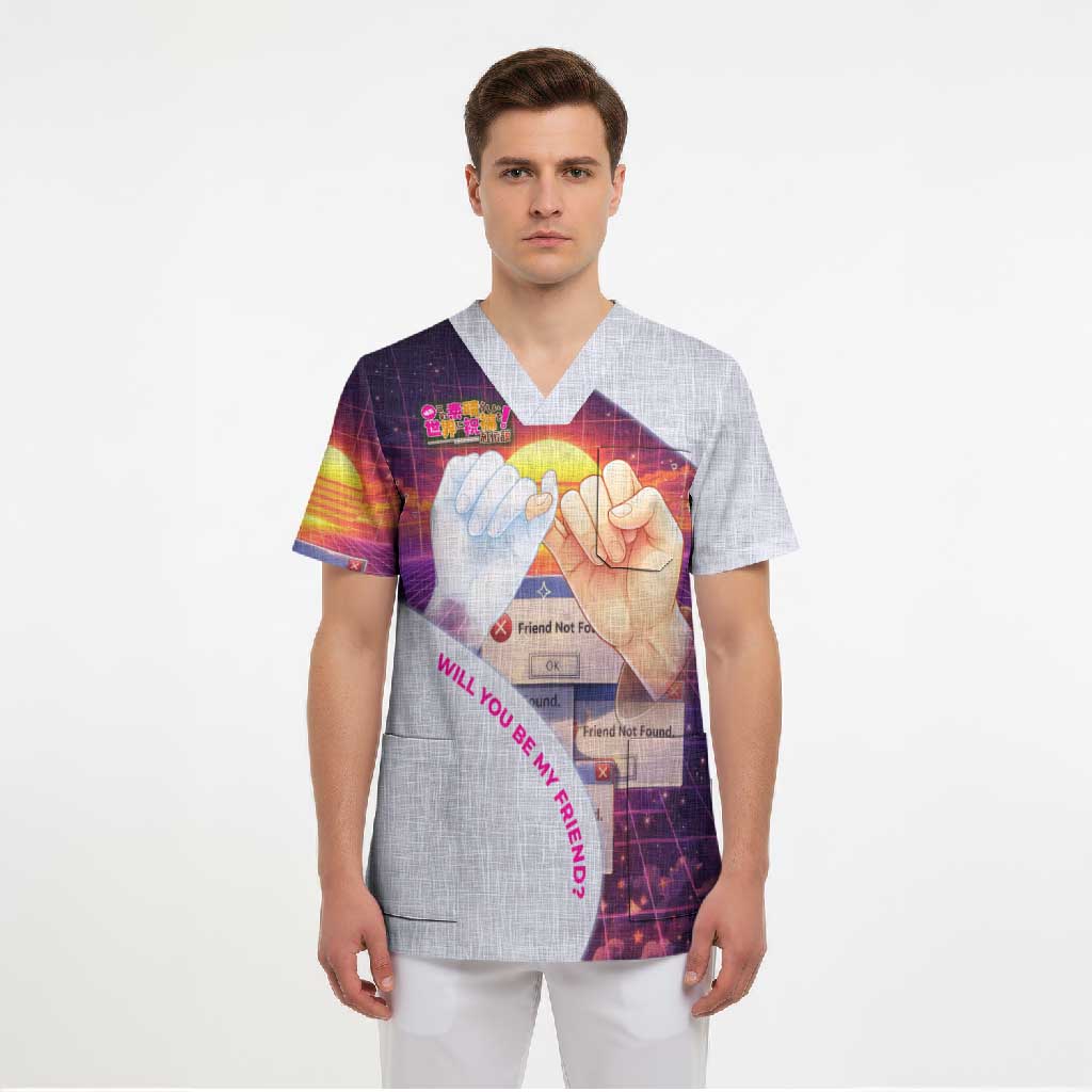 Friend Not Found Konosuba Tribute Scrub Top Vaporwave Digital Nostalgia Style