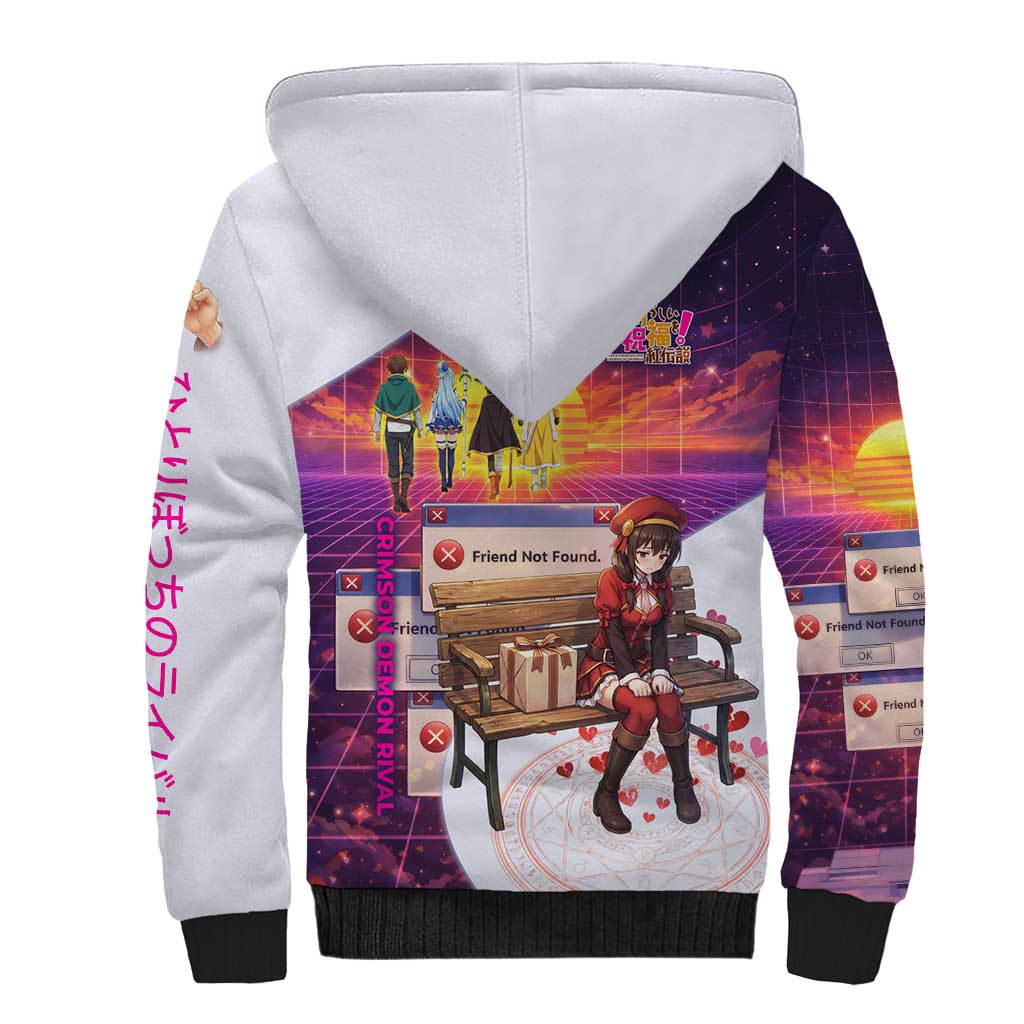 Friend Not Found Konosuba Tribute Sherpa Hoodie Vaporwave Digital Nostalgia Style
