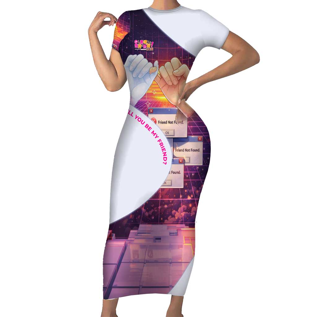 Friend Not Found Konosuba Tribute Short Sleeve Bodycon Dress Vaporwave Digital Nostalgia Style
