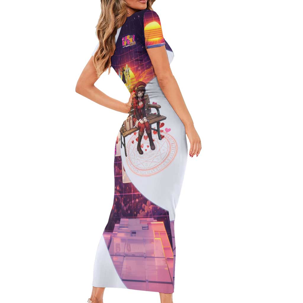 Friend Not Found Konosuba Tribute Short Sleeve Bodycon Dress Vaporwave Digital Nostalgia Style