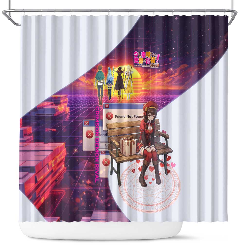 Friend Not Found Konosuba Tribute Shower Curtain Vaporwave Digital Nostalgia Style