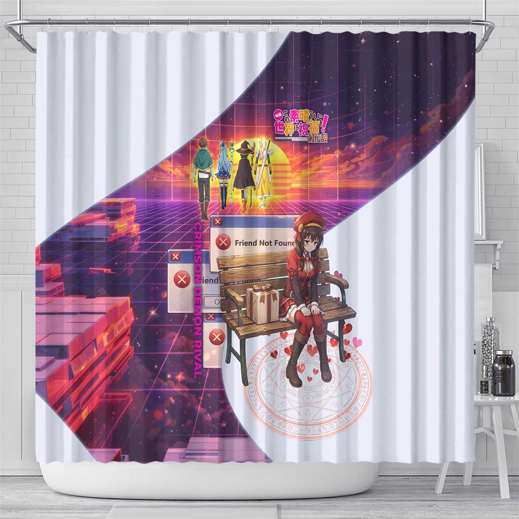 Friend Not Found Konosuba Tribute Shower Curtain Vaporwave Digital Nostalgia Style