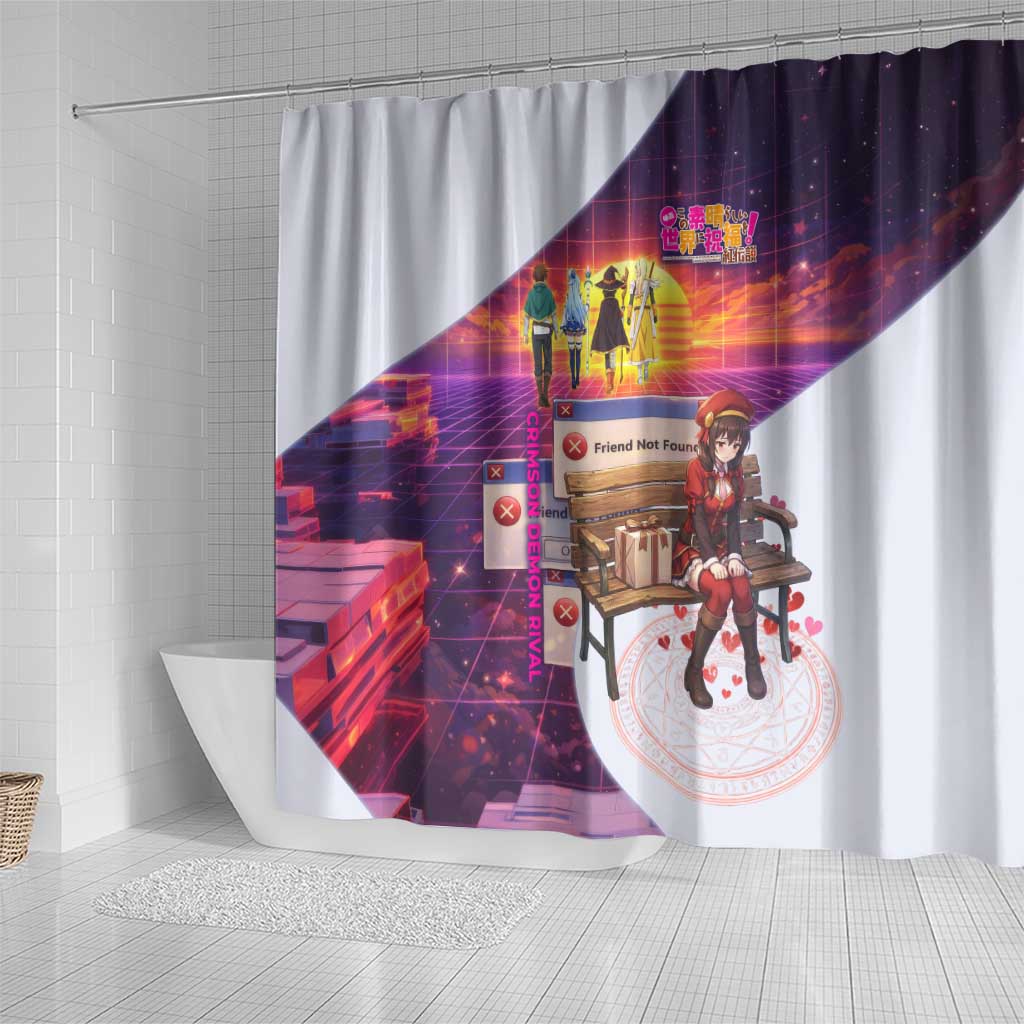 Friend Not Found Konosuba Tribute Shower Curtain Vaporwave Digital Nostalgia Style