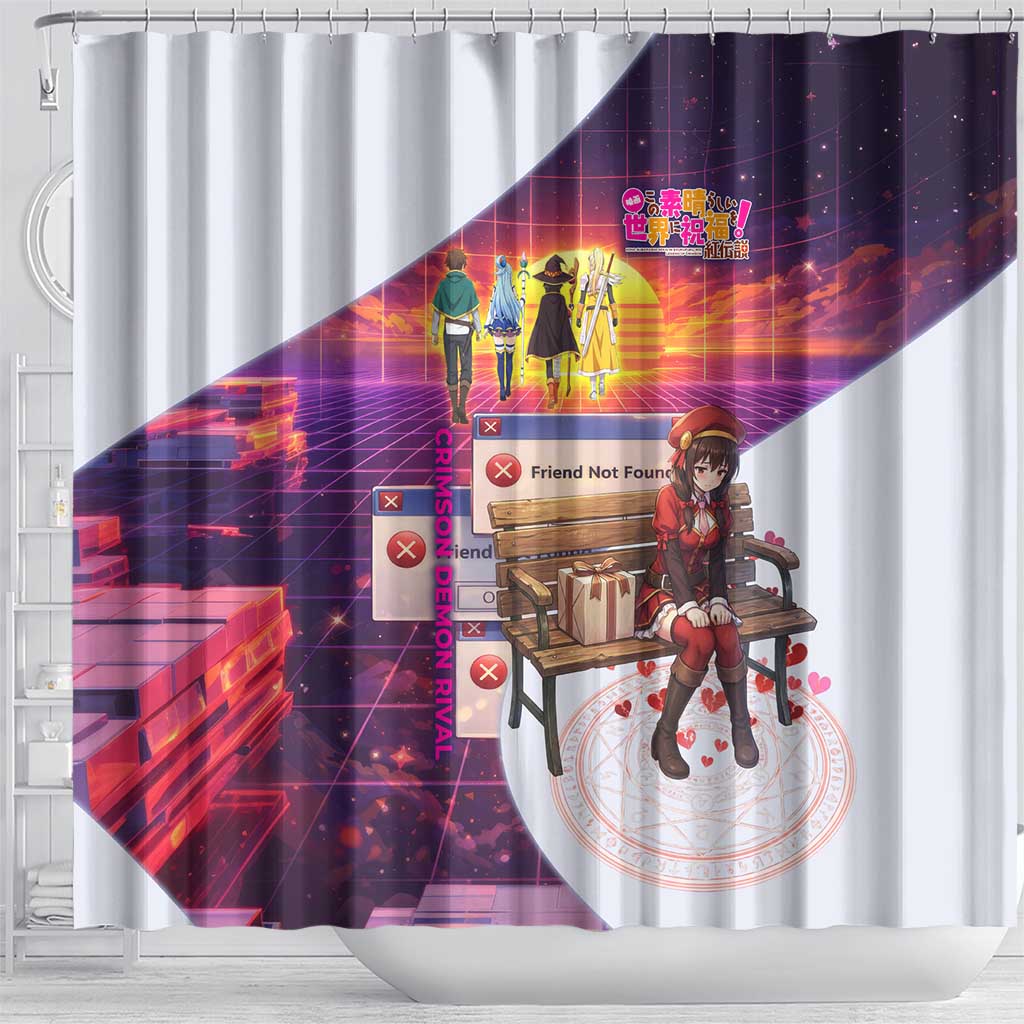 Friend Not Found Konosuba Tribute Shower Curtain Vaporwave Digital Nostalgia Style