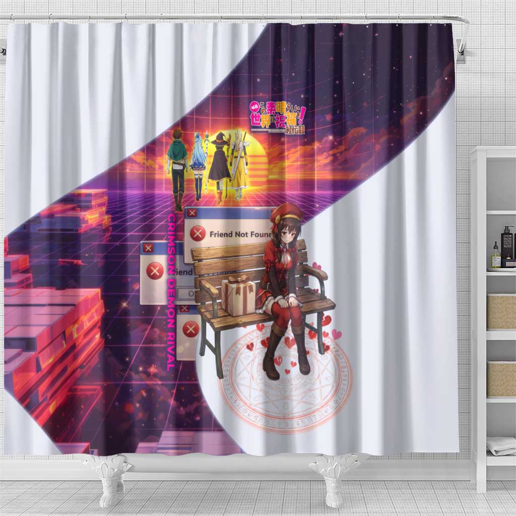 Friend Not Found Konosuba Tribute Shower Curtain Vaporwave Digital Nostalgia Style