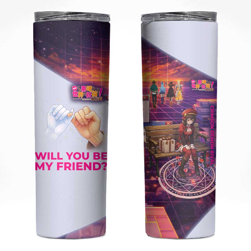 Friend Not Found Konosuba Tribute Skinny Tumbler Vaporwave Digital Nostalgia Style