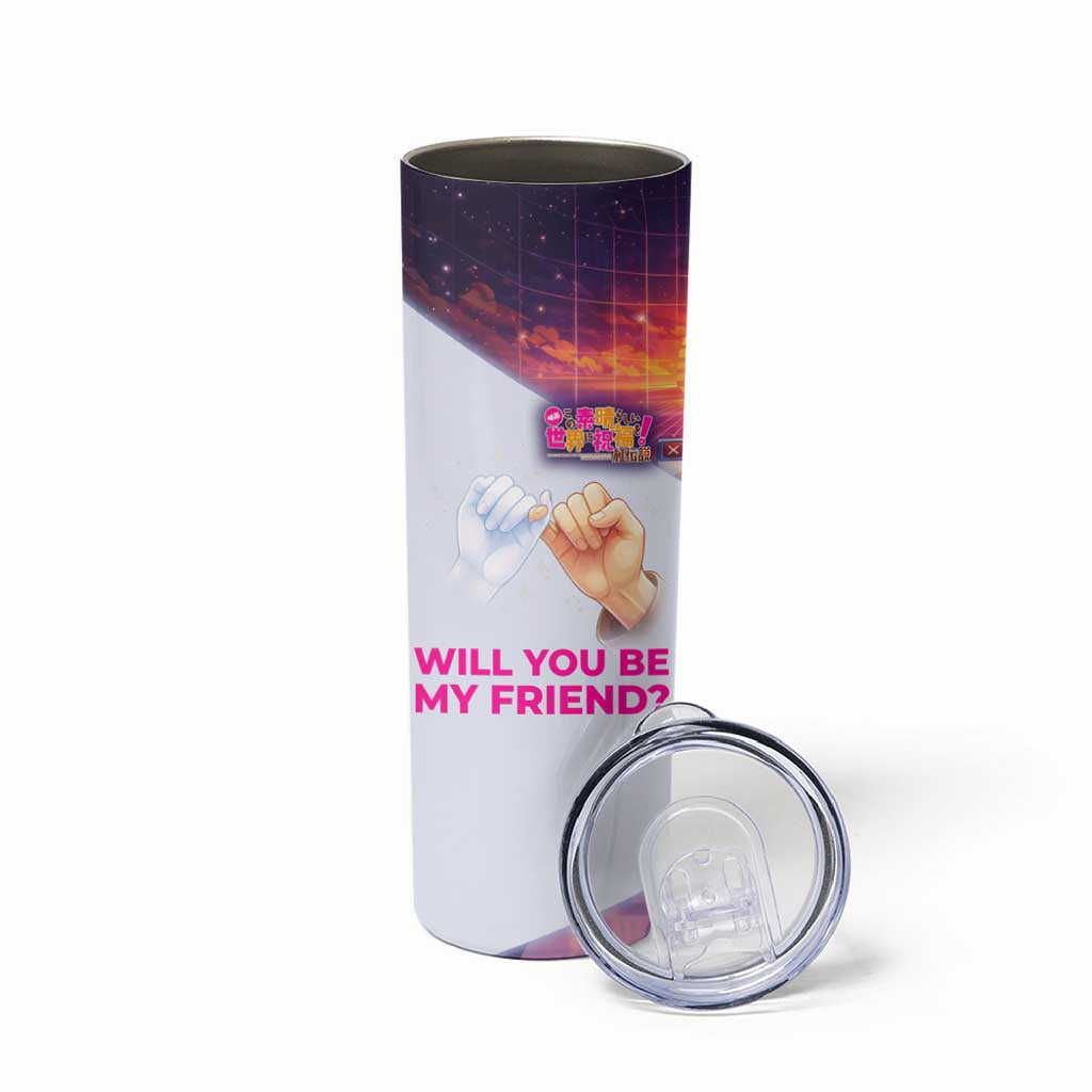 Friend Not Found Konosuba Tribute Skinny Tumbler Vaporwave Digital Nostalgia Style