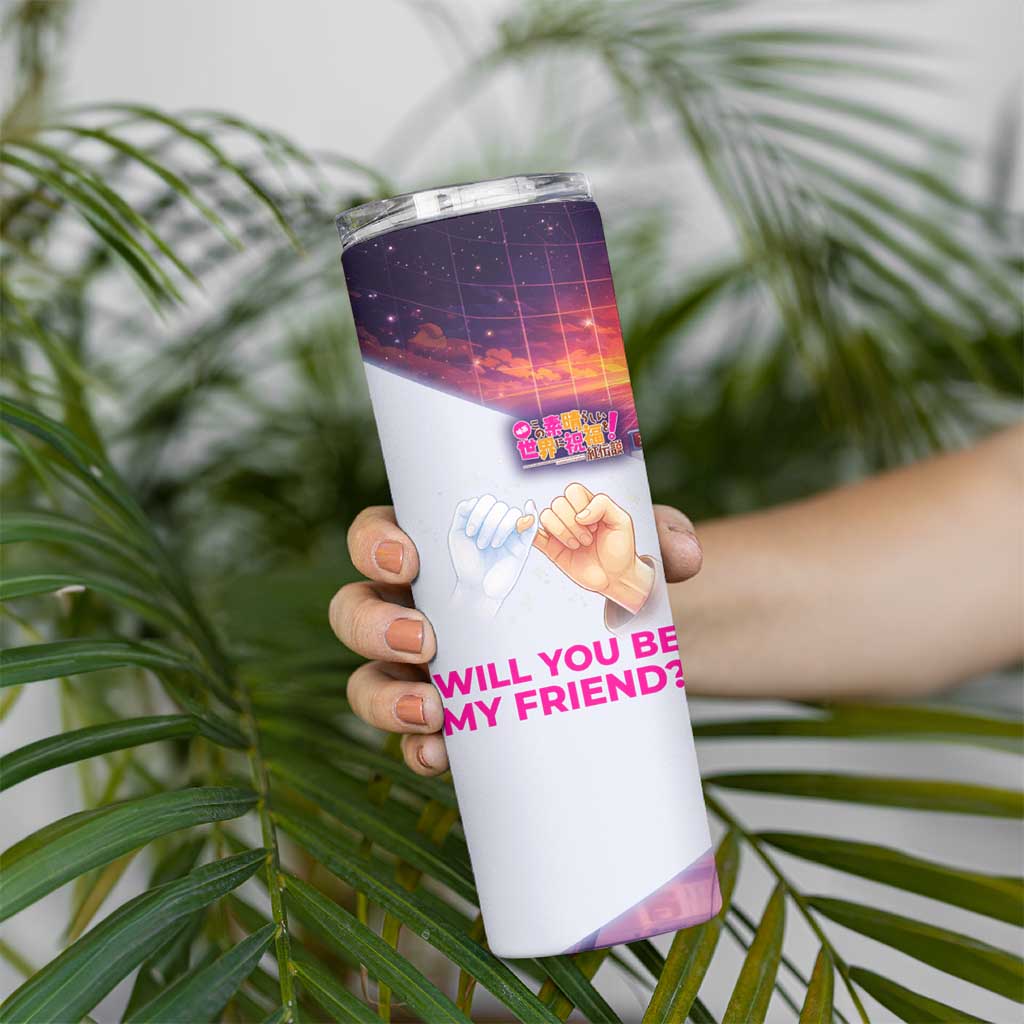 Friend Not Found Konosuba Tribute Skinny Tumbler Vaporwave Digital Nostalgia Style