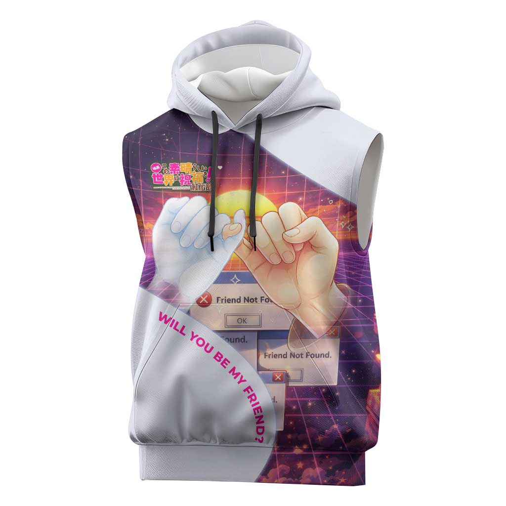 Friend Not Found Konosuba Tribute Sleeveless Hoodie Vaporwave Digital Nostalgia Style