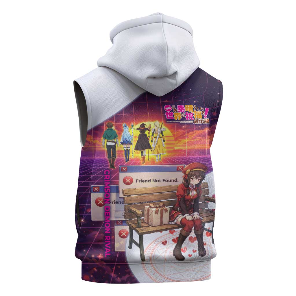 Friend Not Found Konosuba Tribute Sleeveless Hoodie Vaporwave Digital Nostalgia Style