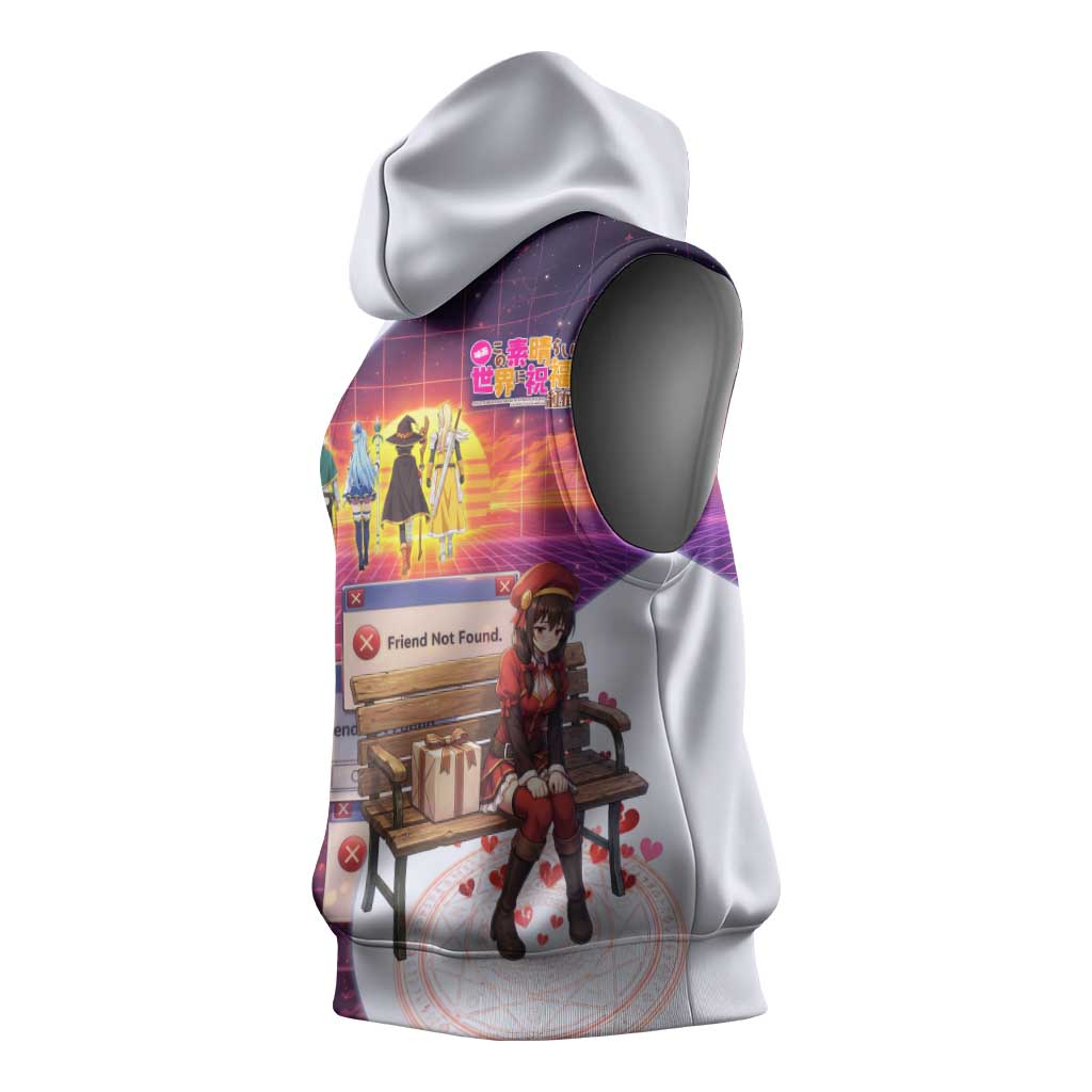 Friend Not Found Konosuba Tribute Sleeveless Hoodie Vaporwave Digital Nostalgia Style