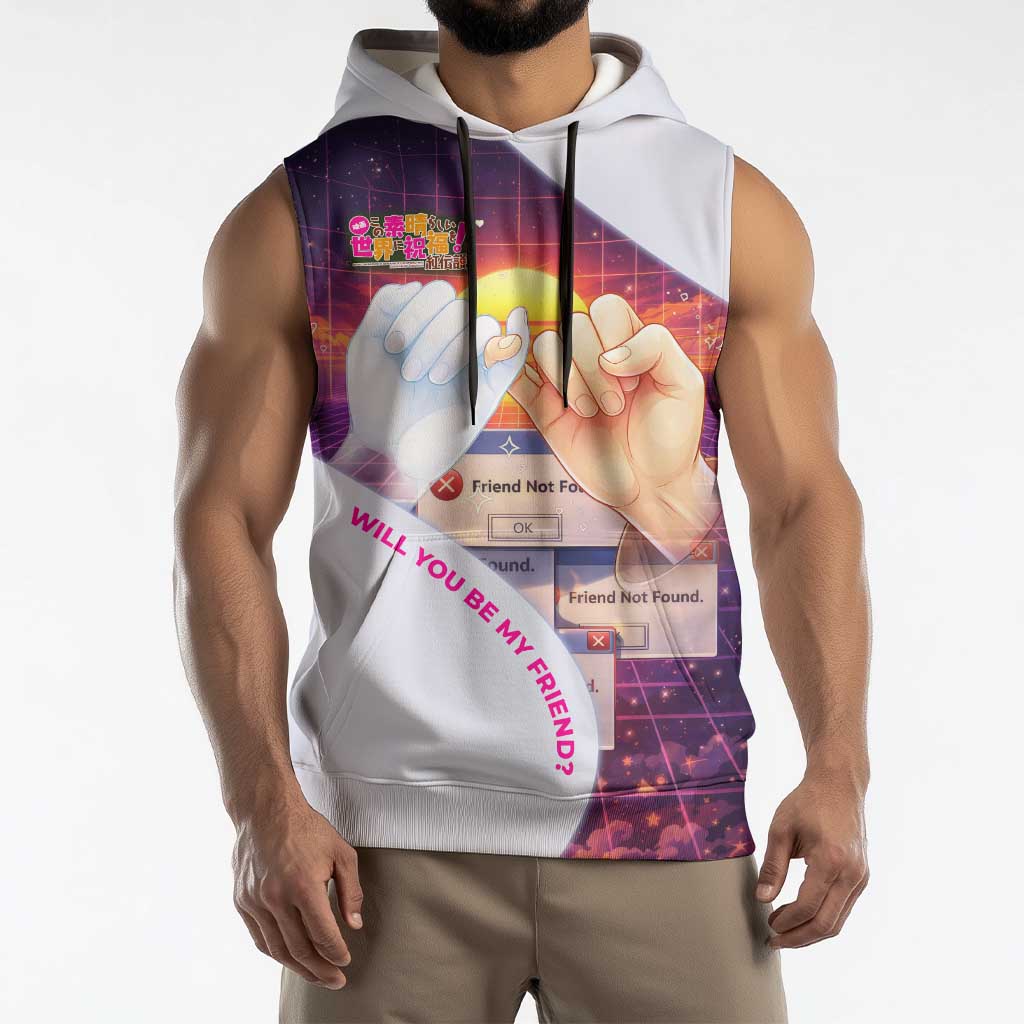 Friend Not Found Konosuba Tribute Sleeveless Hoodie Vaporwave Digital Nostalgia Style