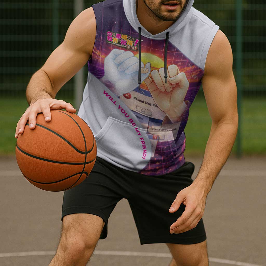 Friend Not Found Konosuba Tribute Sleeveless Hoodie Vaporwave Digital Nostalgia Style