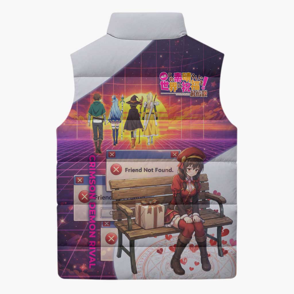 Friend Not Found Konosuba Tribute Sleeveless Puffer Jacket Vaporwave Digital Nostalgia Style
