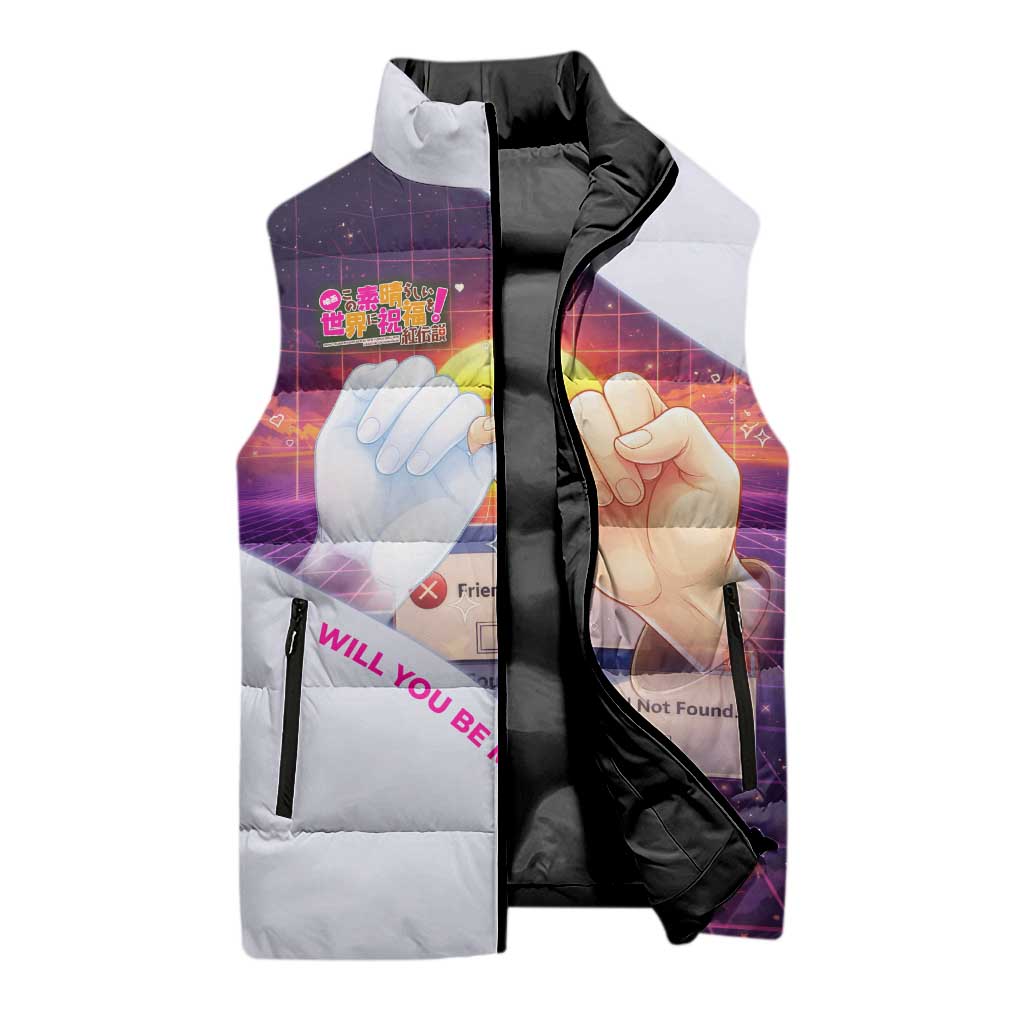 Friend Not Found Konosuba Tribute Sleeveless Puffer Jacket Vaporwave Digital Nostalgia Style