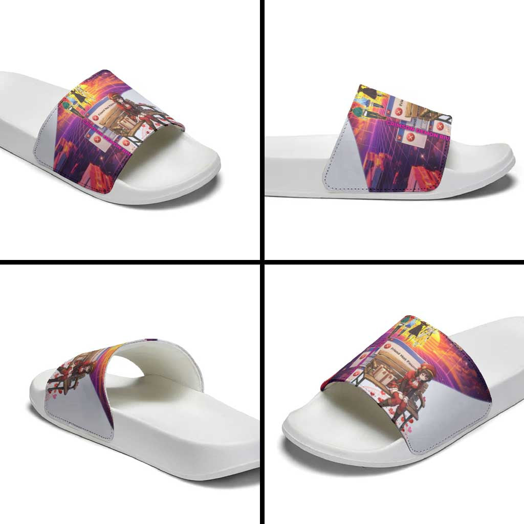 Friend Not Found Konosuba Tribute Slide Sandals Vaporwave Digital Nostalgia Style