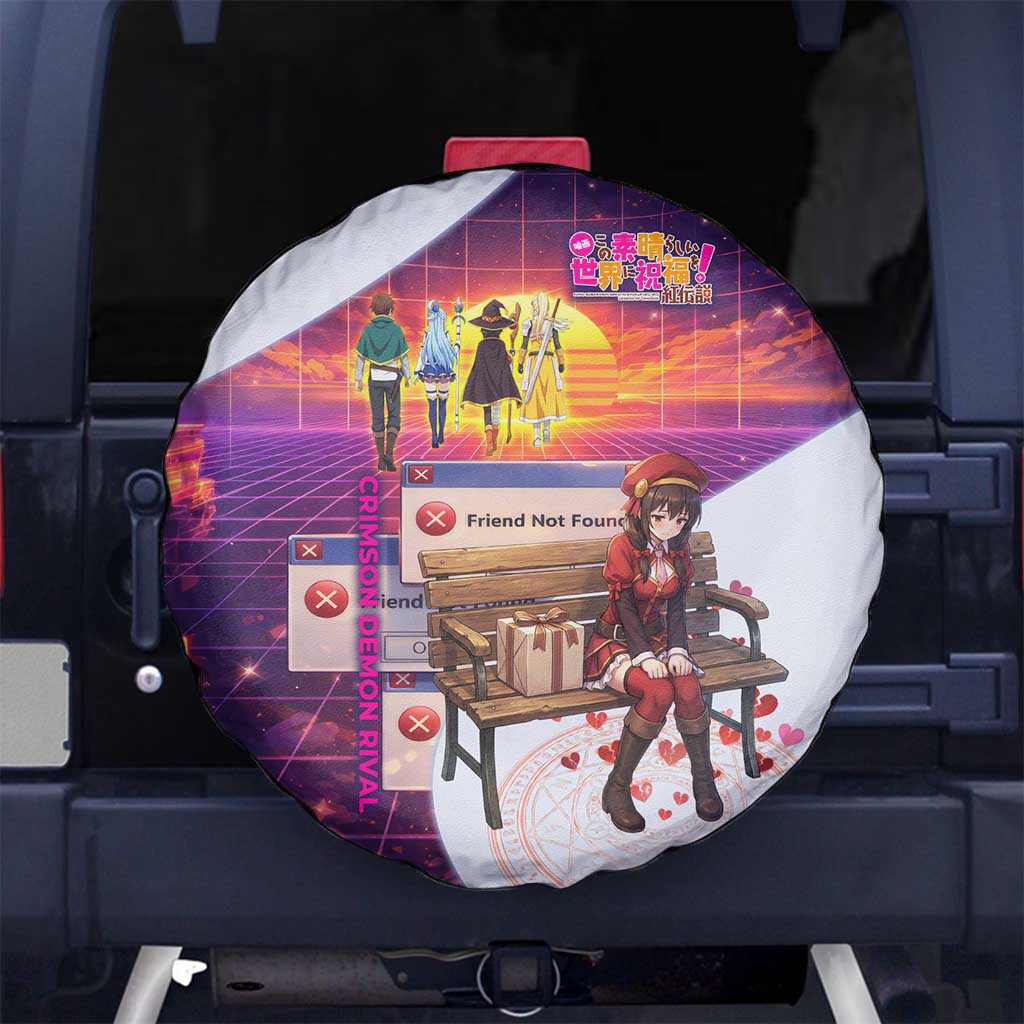 Friend Not Found Konosuba Tribute Spare Tire Cover Vaporwave Digital Nostalgia Style