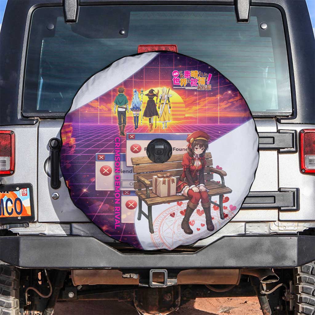 Friend Not Found Konosuba Tribute Spare Tire Cover Vaporwave Digital Nostalgia Style