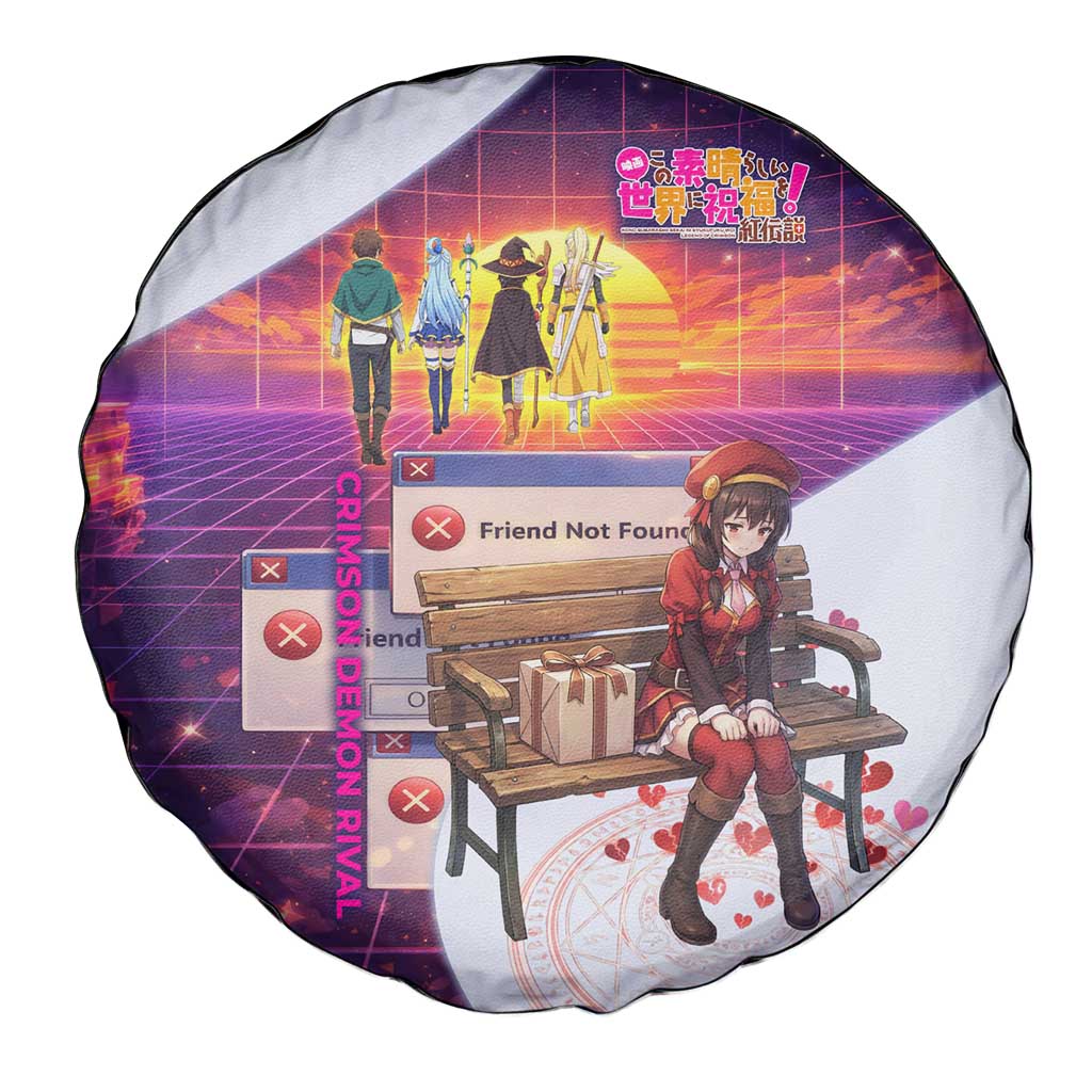 Friend Not Found Konosuba Tribute Spare Tire Cover Vaporwave Digital Nostalgia Style