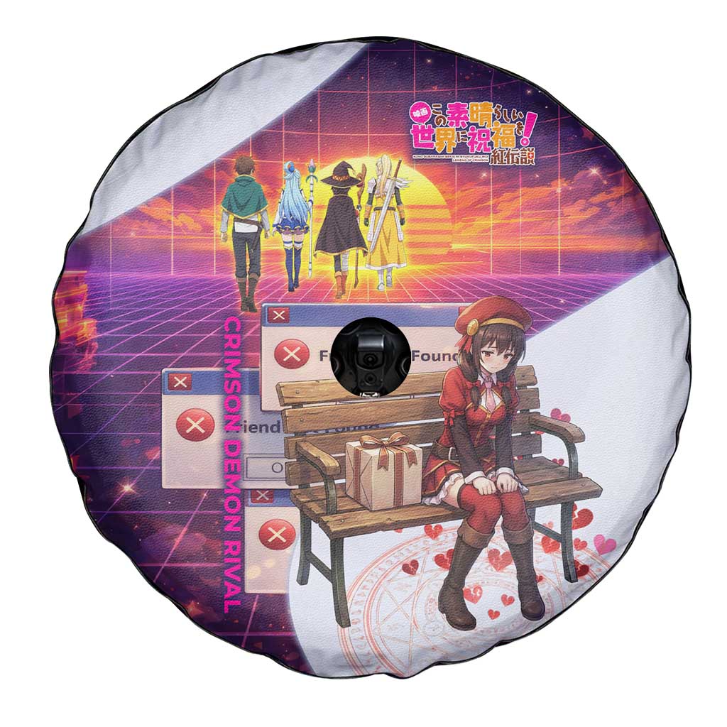 Friend Not Found Konosuba Tribute Spare Tire Cover Vaporwave Digital Nostalgia Style