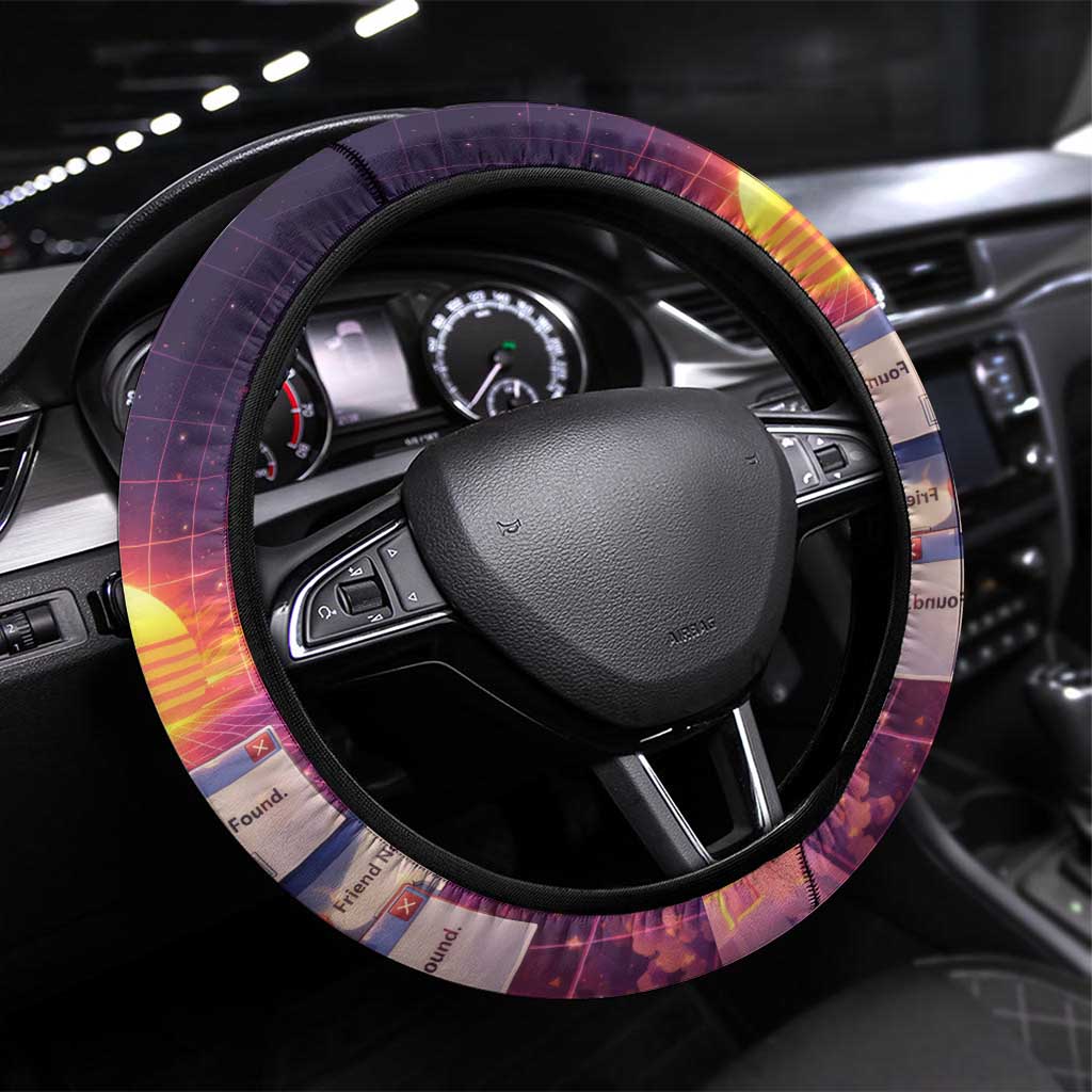 Friend Not Found Konosuba Tribute Steering Wheel Cover Vaporwave Digital Nostalgia Style