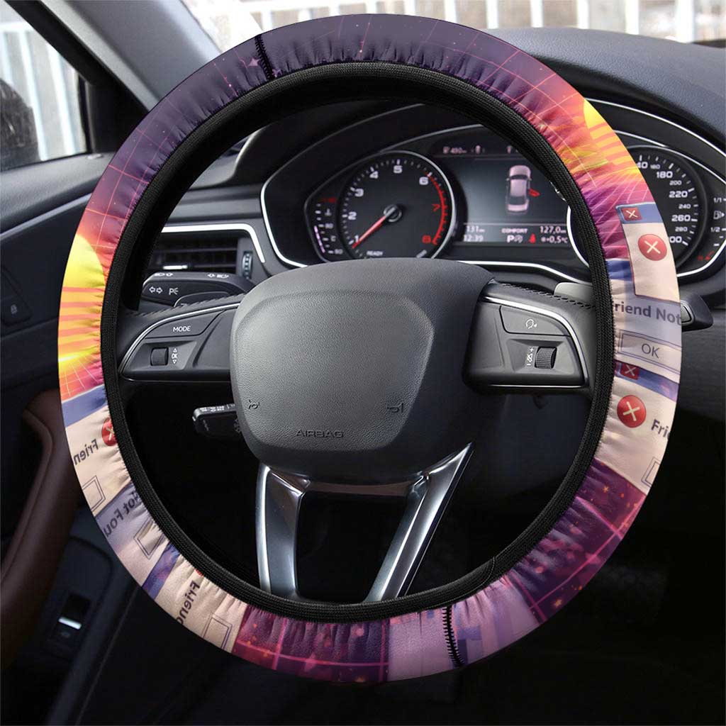 Friend Not Found Konosuba Tribute Steering Wheel Cover Vaporwave Digital Nostalgia Style