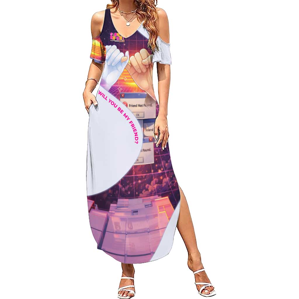 Friend Not Found Konosuba Tribute Summer Maxi Dress Vaporwave Digital Nostalgia Style