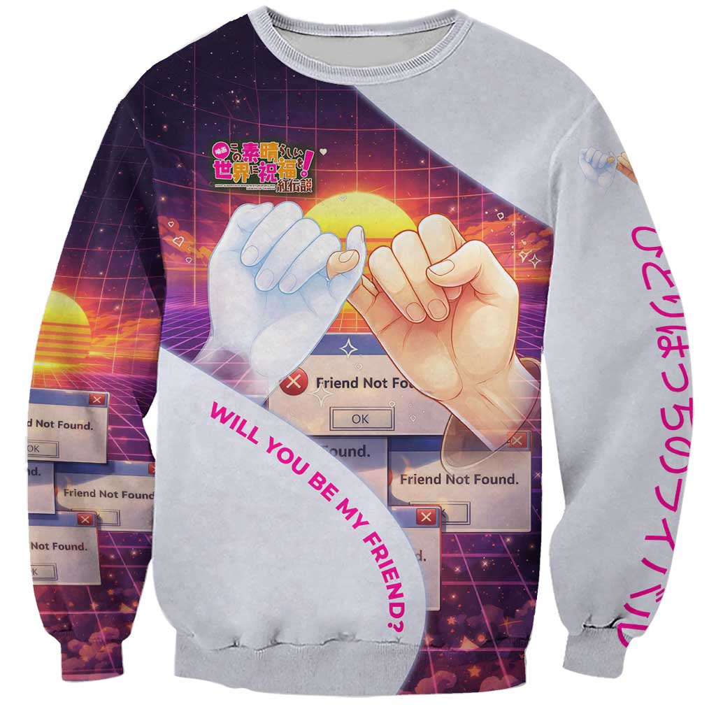 Friend Not Found Konosuba Tribute Sweatshirt Vaporwave Digital Nostalgia Style