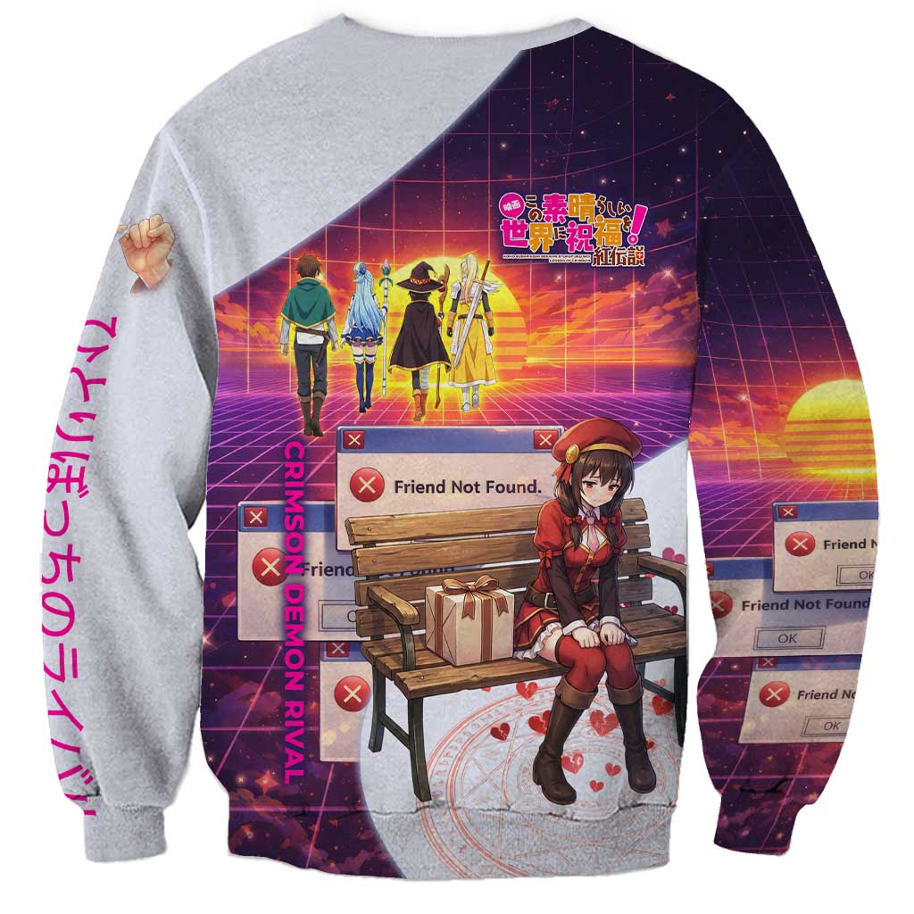 Friend Not Found Konosuba Tribute Sweatshirt Vaporwave Digital Nostalgia Style