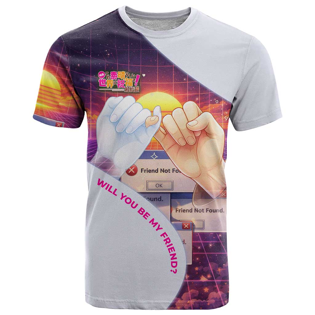 Friend Not Found Konosuba Tribute T Shirt Vaporwave Digital Nostalgia Style
