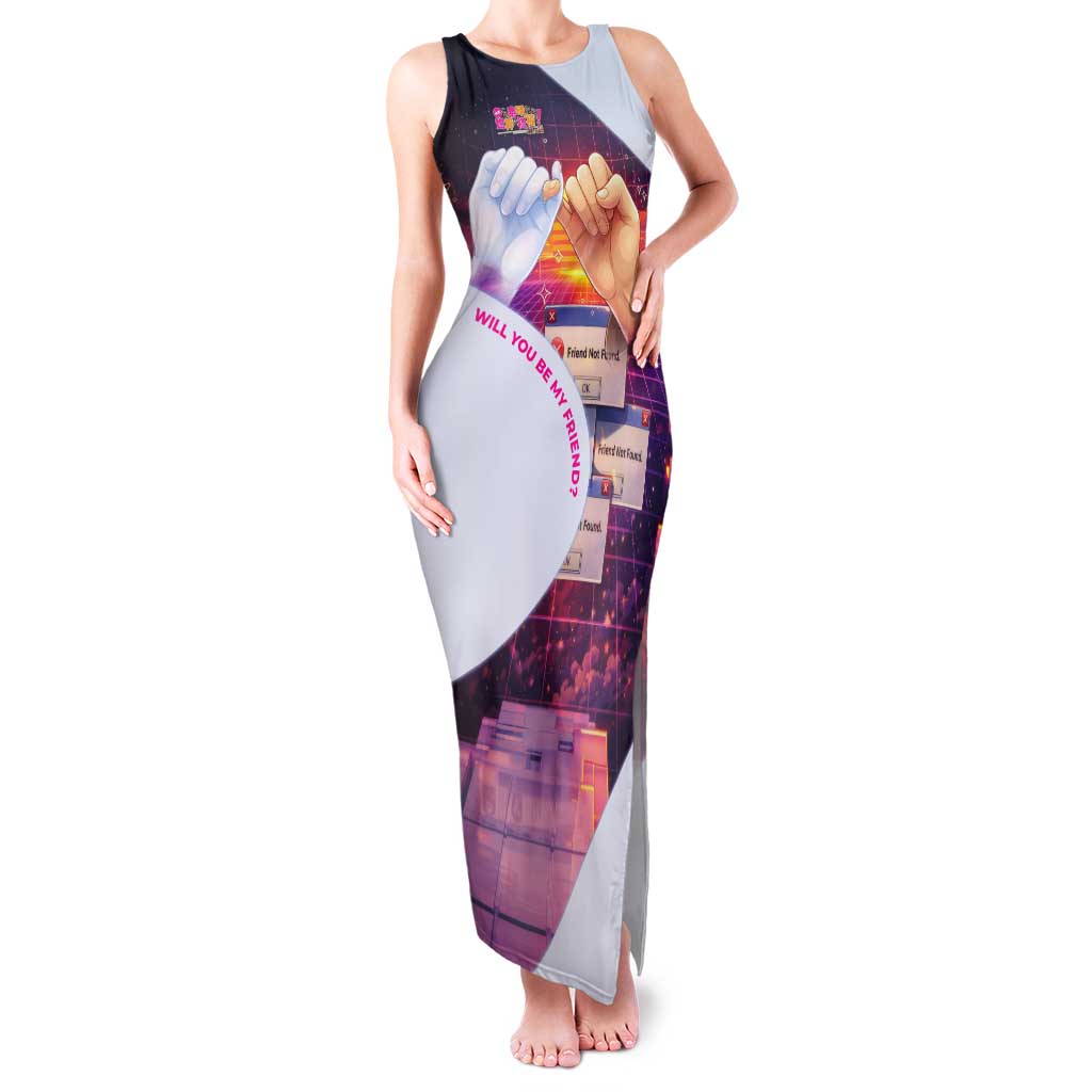 Friend Not Found Konosuba Tribute Tank Maxi Dress Vaporwave Digital Nostalgia Style