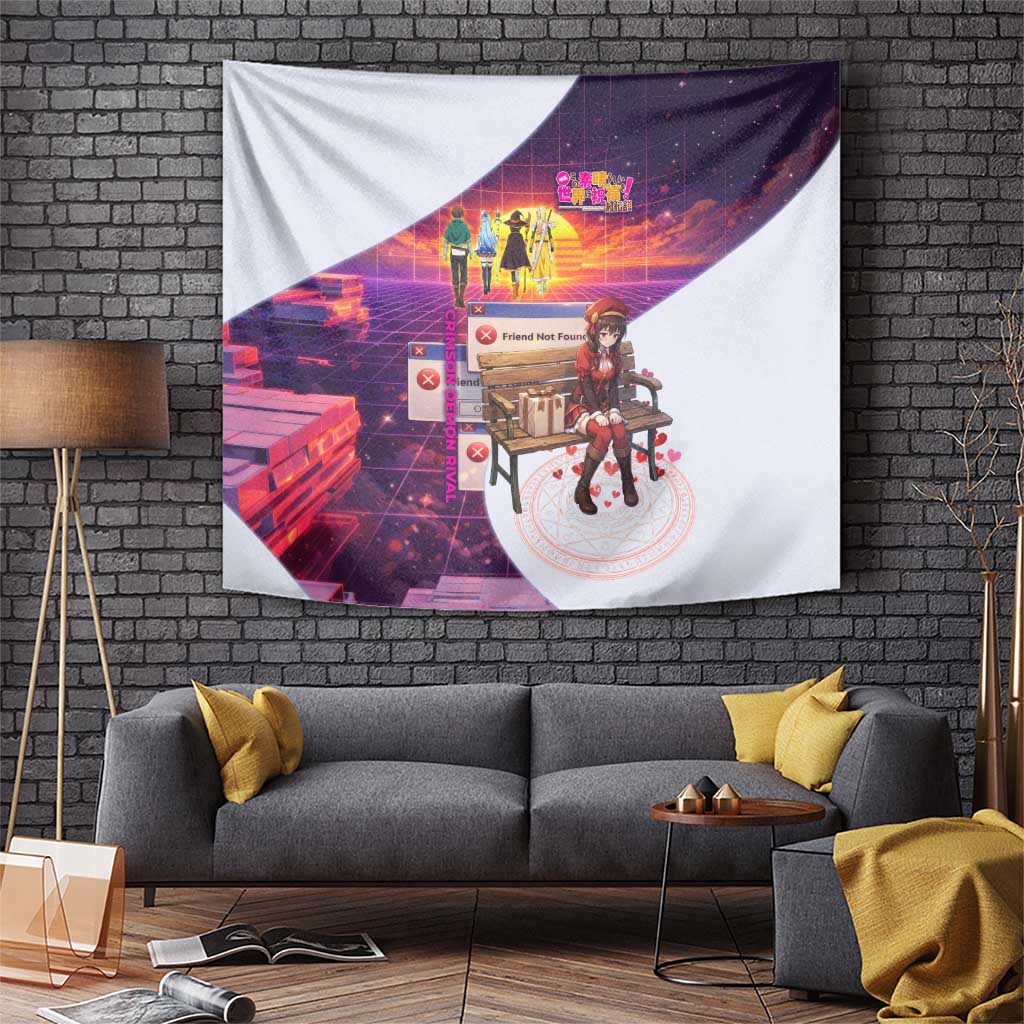 Friend Not Found Konosuba Tribute Tapestry Vaporwave Digital Nostalgia Style
