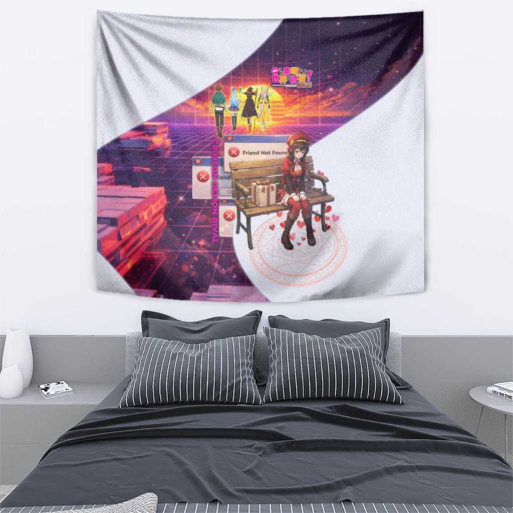 Friend Not Found Konosuba Tribute Tapestry Vaporwave Digital Nostalgia Style