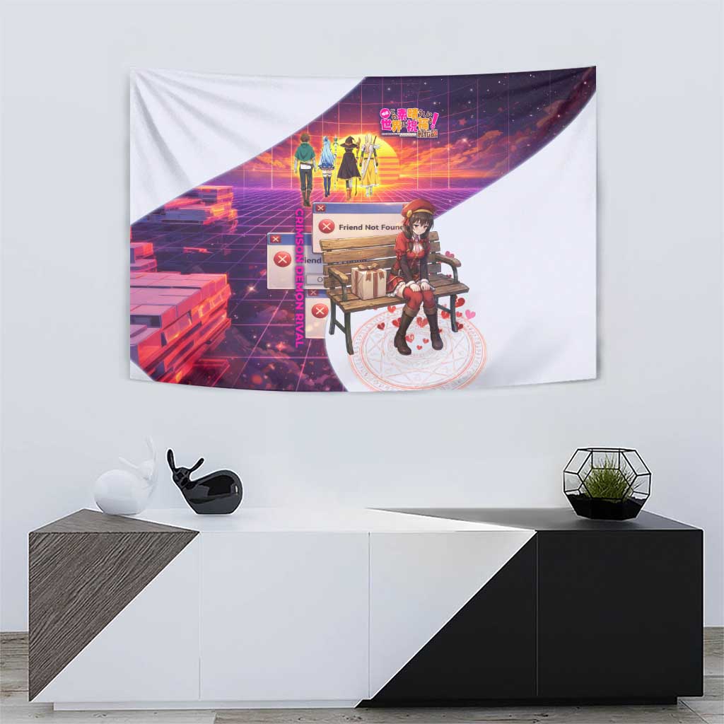 Friend Not Found Konosuba Tribute Tapestry Vaporwave Digital Nostalgia Style