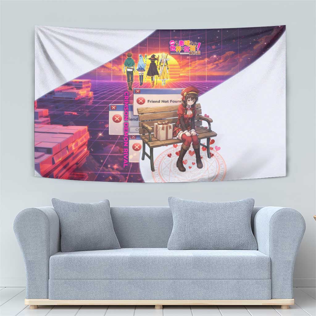Friend Not Found Konosuba Tribute Tapestry Vaporwave Digital Nostalgia Style