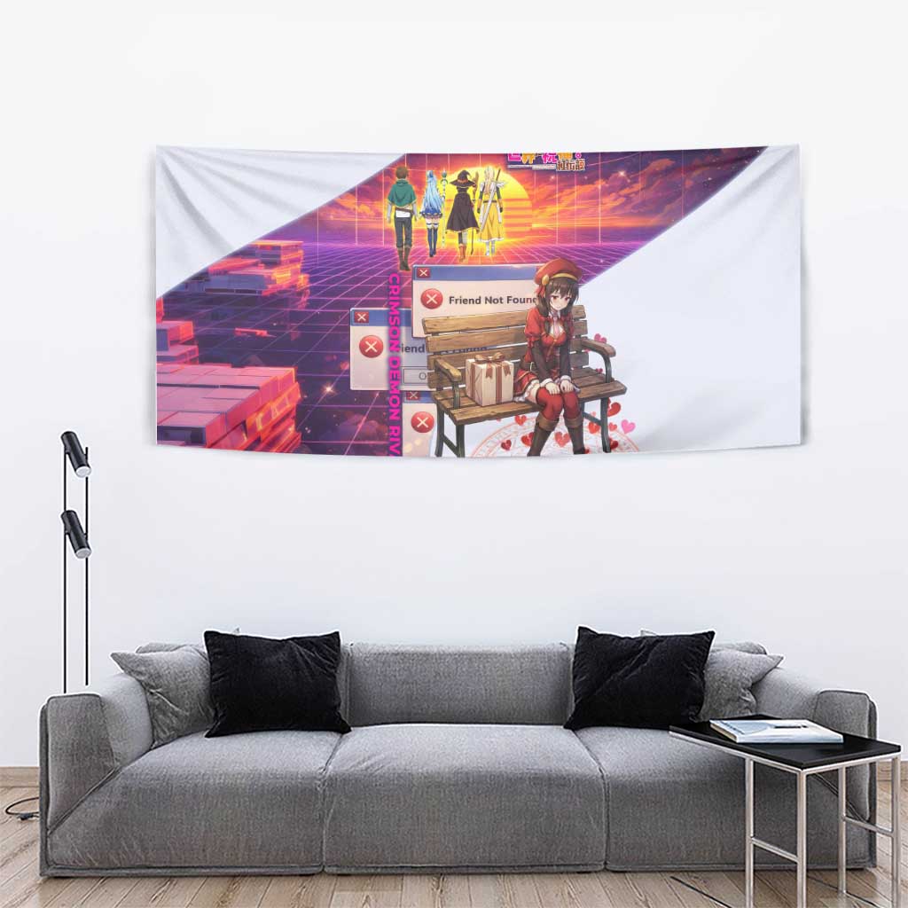 Friend Not Found Konosuba Tribute Tapestry Vaporwave Digital Nostalgia Style