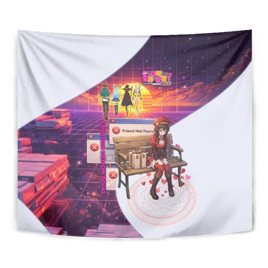 Friend Not Found Konosuba Tribute Tapestry Vaporwave Digital Nostalgia Style