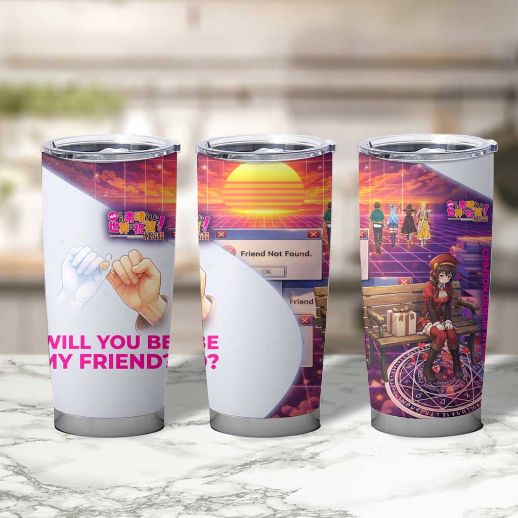 Friend Not Found Konosuba Tribute Tumbler Cup Vaporwave Digital Nostalgia Style