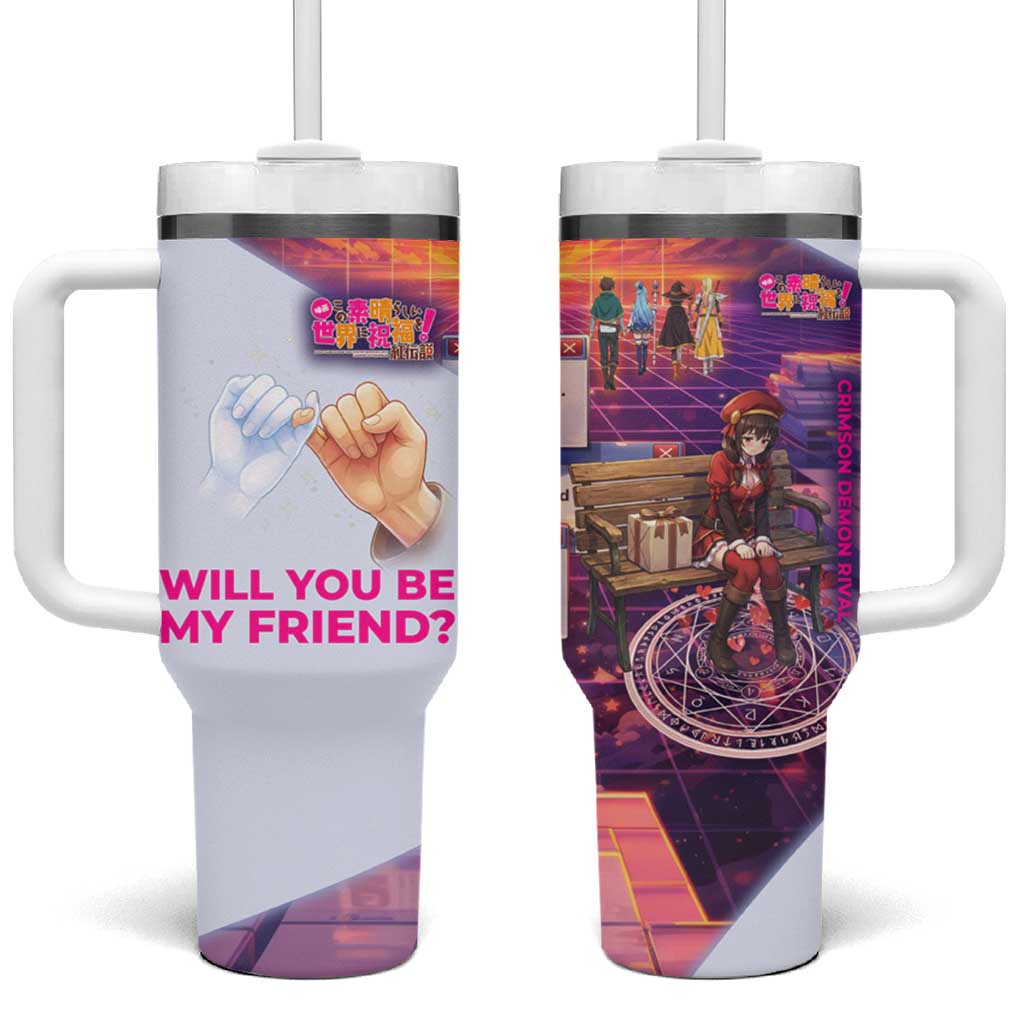 Friend Not Found Konosuba Tribute Tumbler With Handle Vaporwave Digital Nostalgia Style