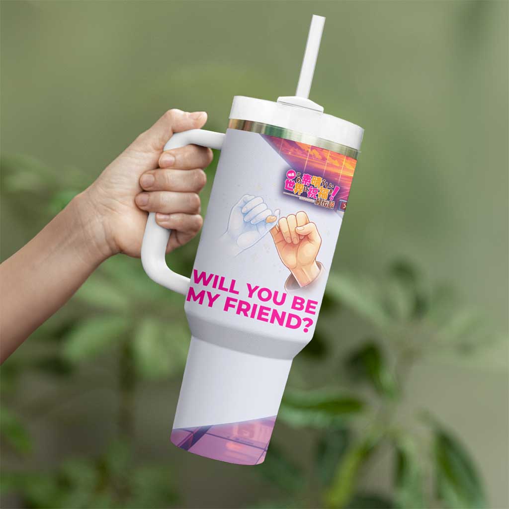 Friend Not Found Konosuba Tribute Tumbler With Handle Vaporwave Digital Nostalgia Style