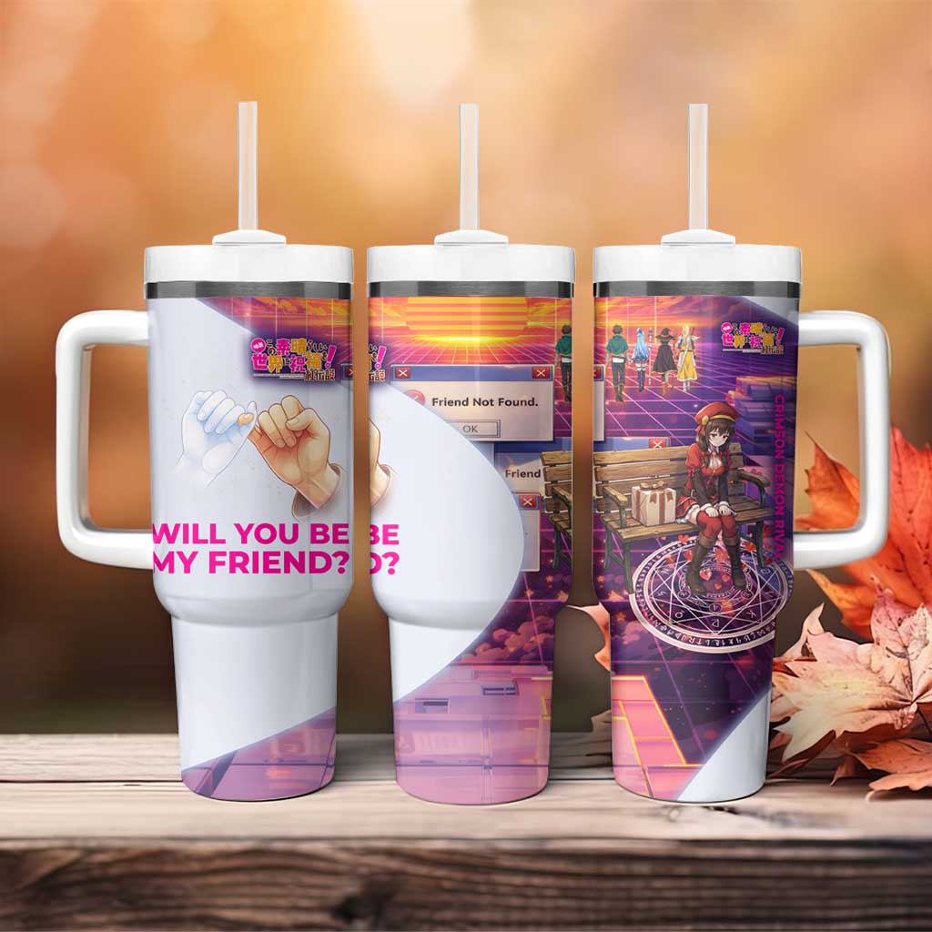 Friend Not Found Konosuba Tribute Tumbler With Handle Vaporwave Digital Nostalgia Style
