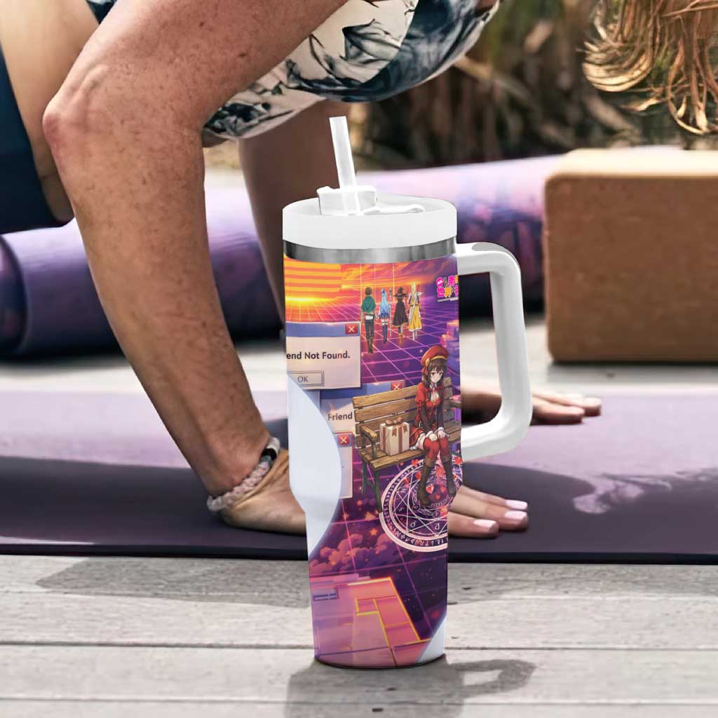 Friend Not Found Konosuba Tribute Tumbler With Handle Vaporwave Digital Nostalgia Style