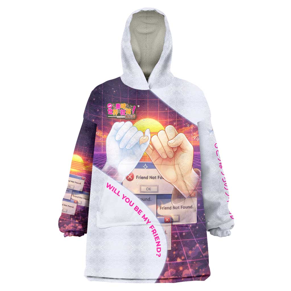 Friend Not Found Konosuba Tribute Wearable Blanket Hoodie Vaporwave Digital Nostalgia Style