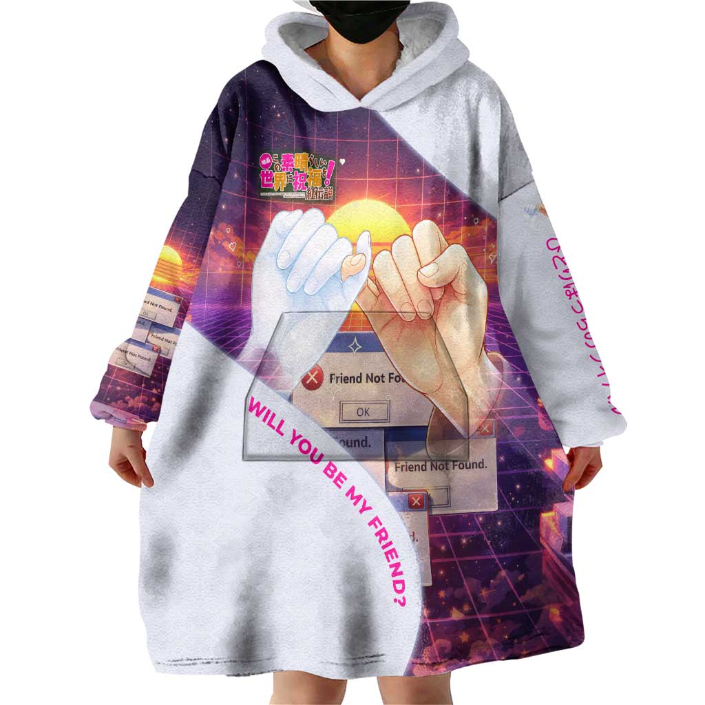 Friend Not Found Konosuba Tribute Wearable Blanket Hoodie Vaporwave Digital Nostalgia Style