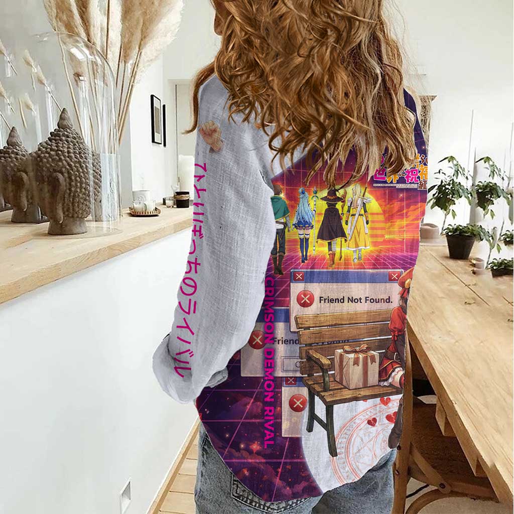 Friend Not Found Konosuba Tribute Women Casual Shirt Vaporwave Digital Nostalgia Style
