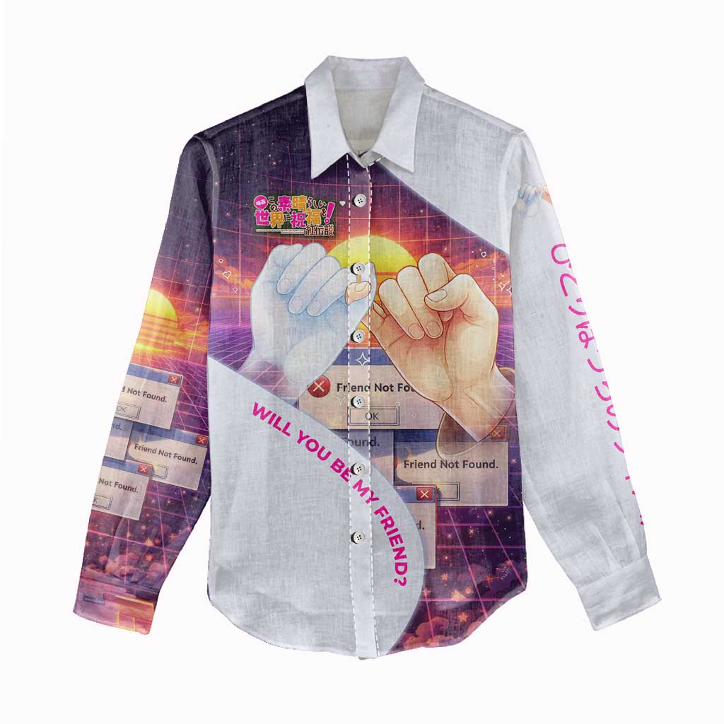 Friend Not Found Konosuba Tribute Women Casual Shirt Vaporwave Digital Nostalgia Style
