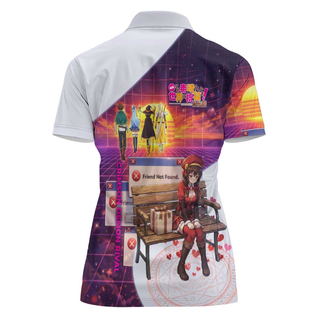 Friend Not Found Konosuba Tribute Women Polo Shirt Vaporwave Digital Nostalgia Style